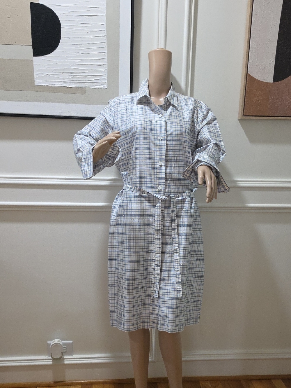 Ellen Tracy White Plaid Button-Front Shirt Dress